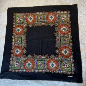 Norma Dori Vintage Large Scarf Wool Feel Black Red Floral Square 40”